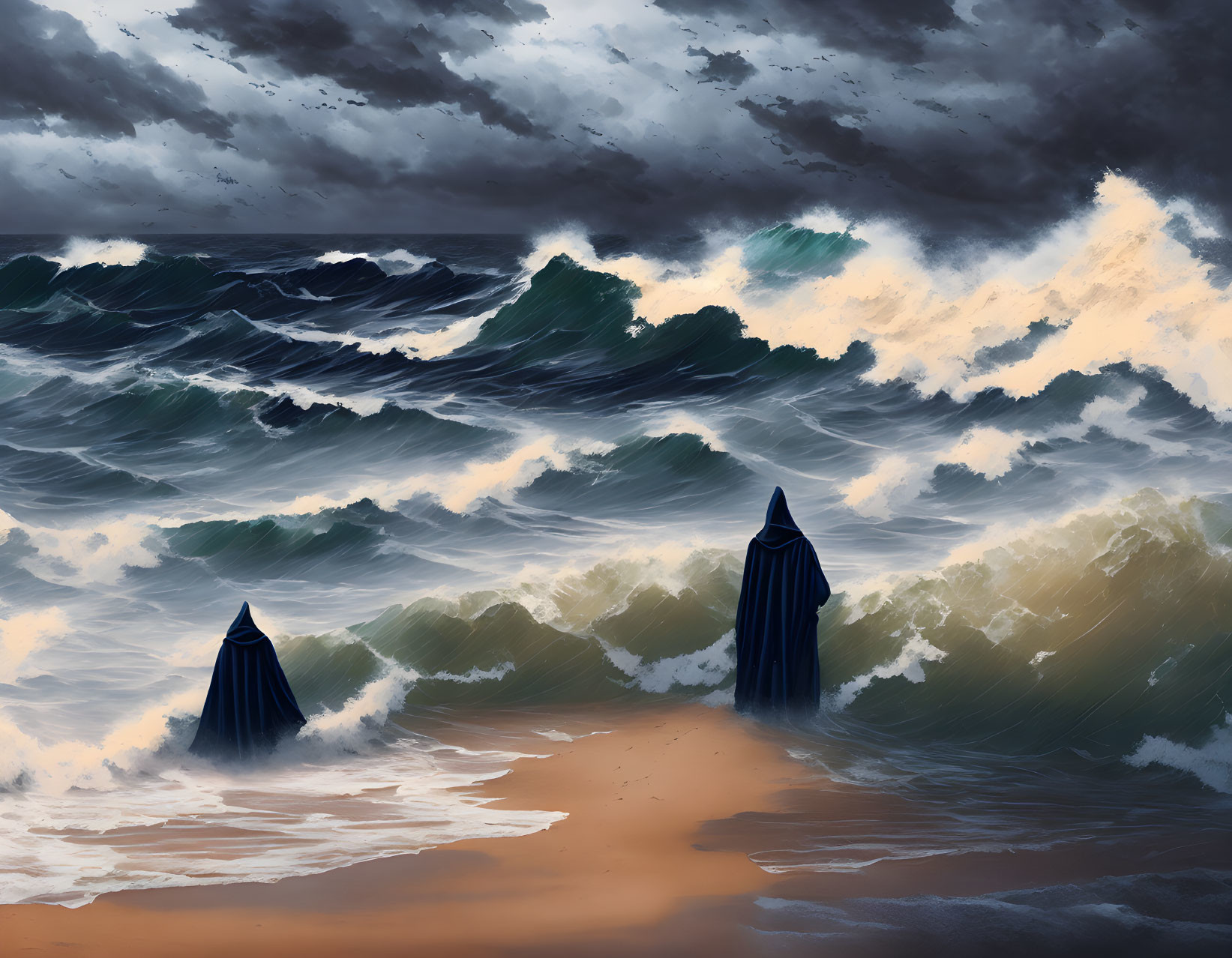 Stormy Seascape with Dark Clouds and Mountain-like Peaks