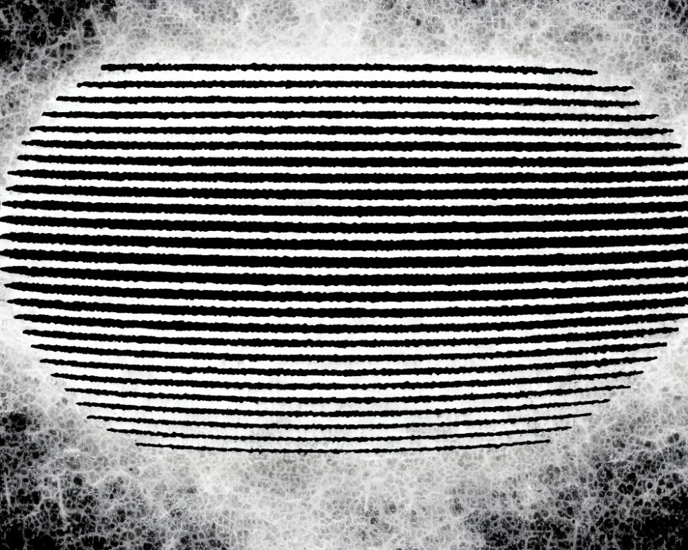 Abstract Oval Shape with Horizontal Black Stripes on Textured Grayscale Background