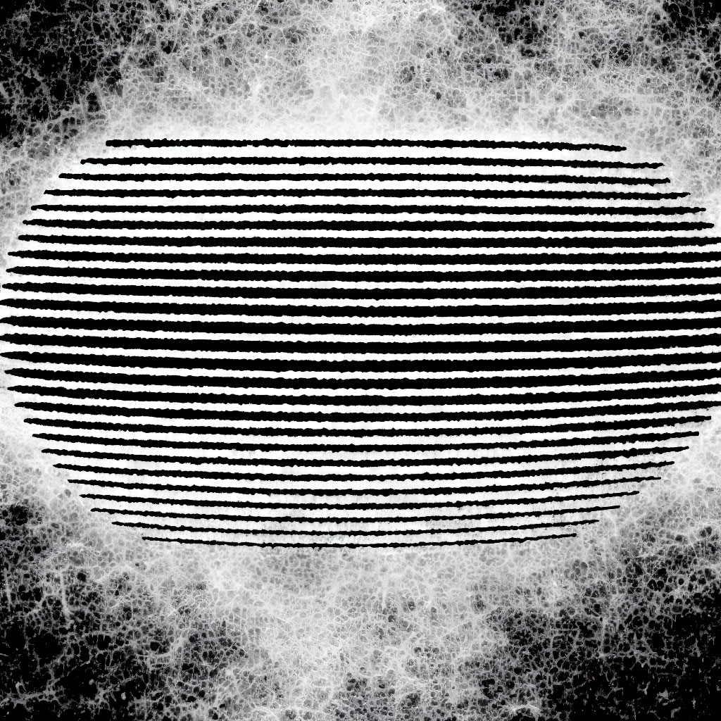 Abstract Oval Shape with Horizontal Black Stripes on Textured Grayscale Background