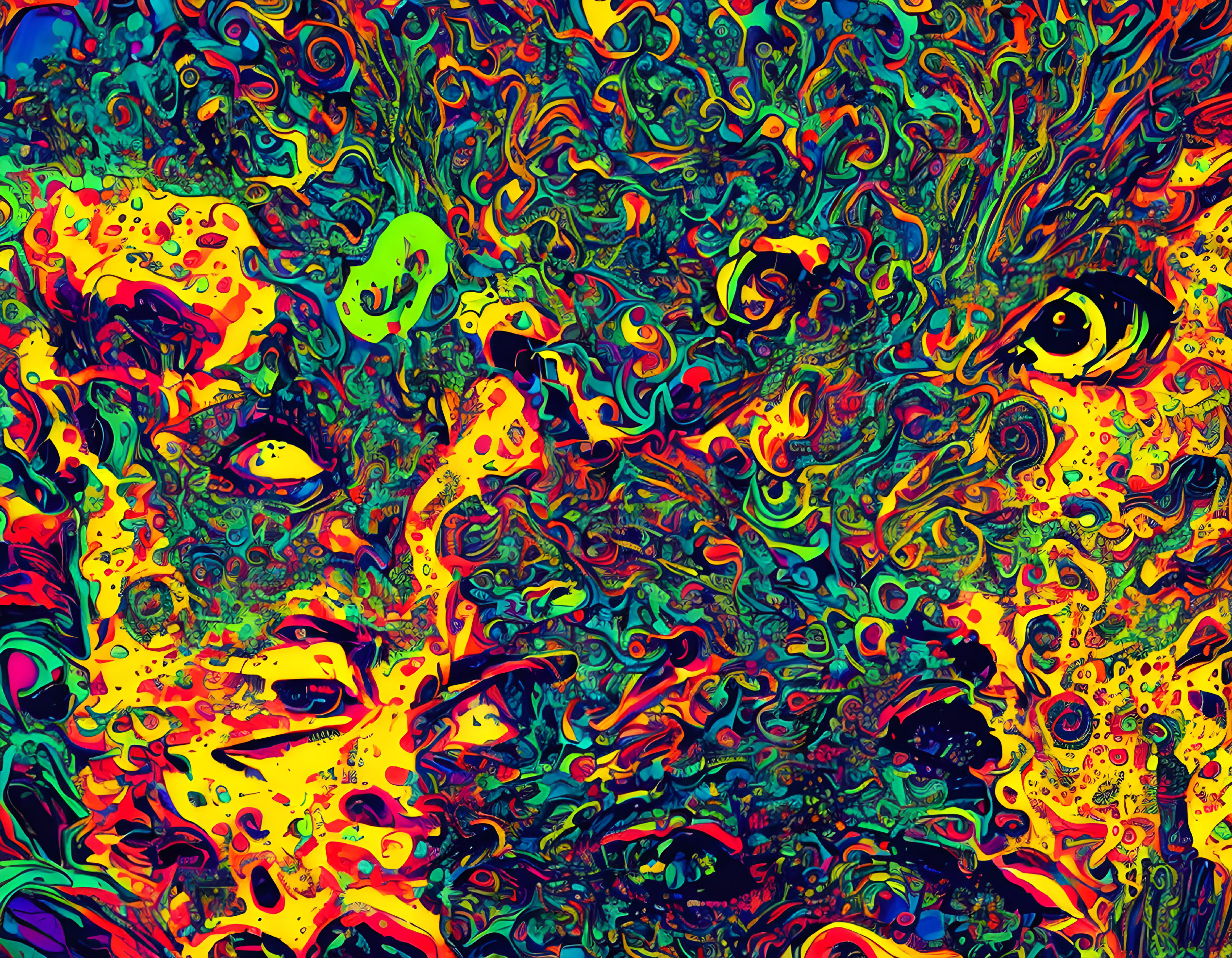 Colorful Abstract Artwork with Hidden Faces and Fluid Patterns