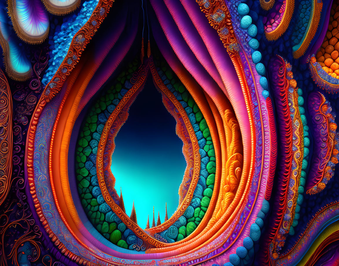 Colorful Fractal Image of Spiraling Shell Formation