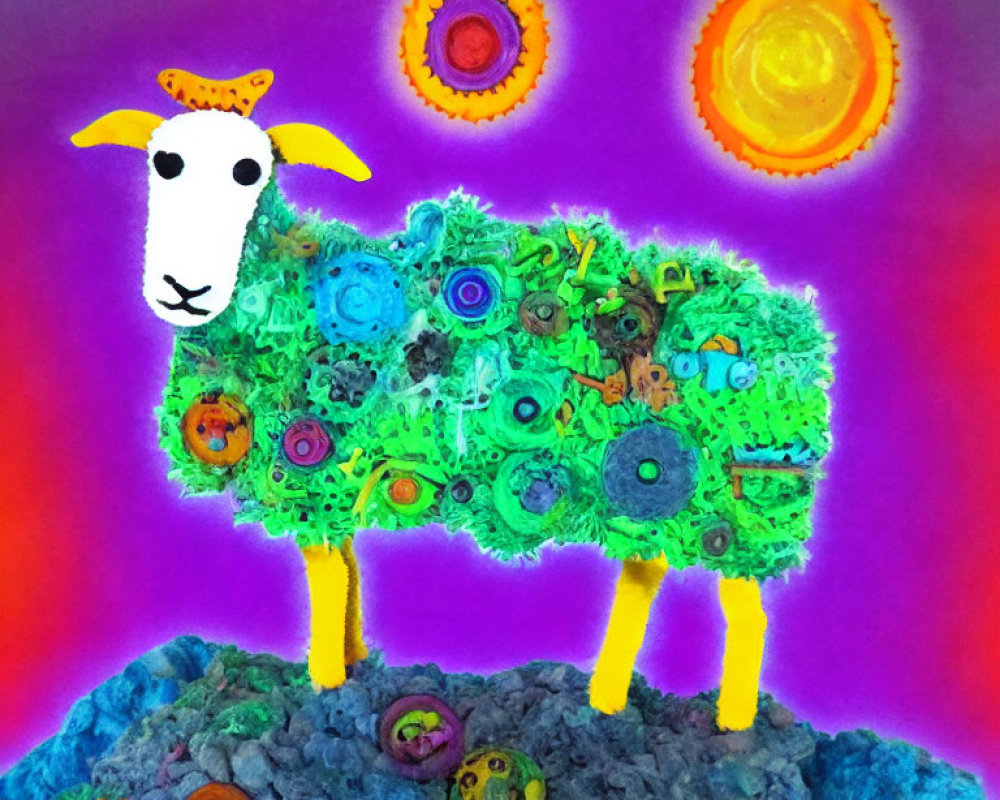 Vibrant Sheep Collage on Purple Background