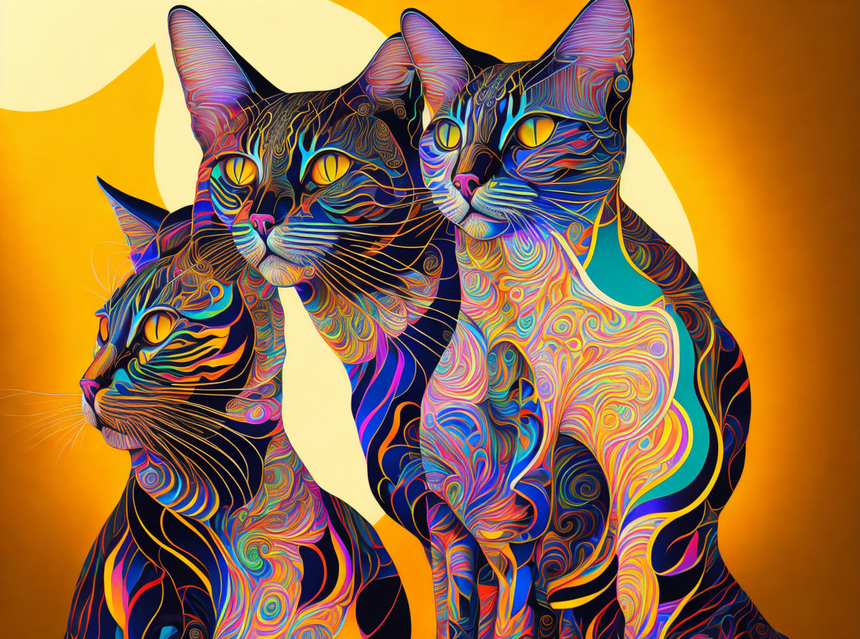 Colorful psychedelic cat art on geometric background