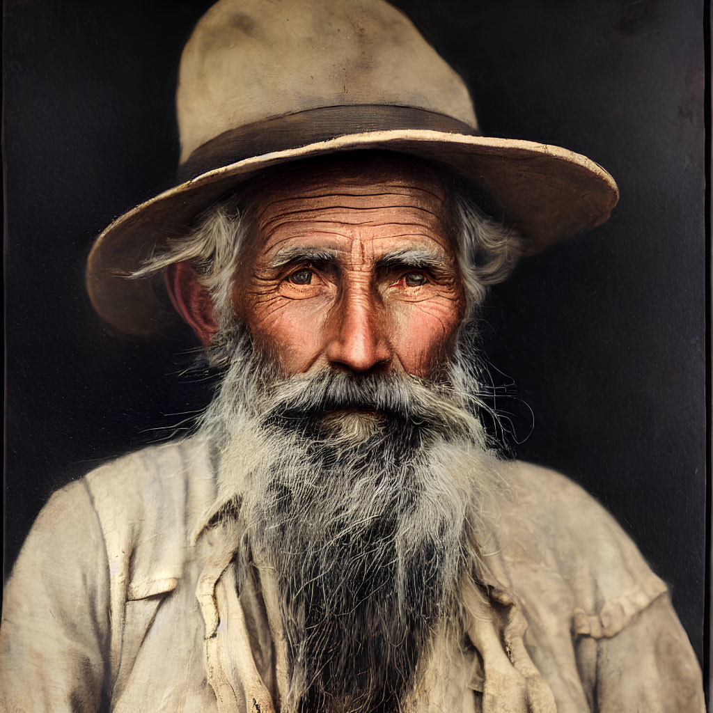 Elderly man with grey beard and weathered hat portrait