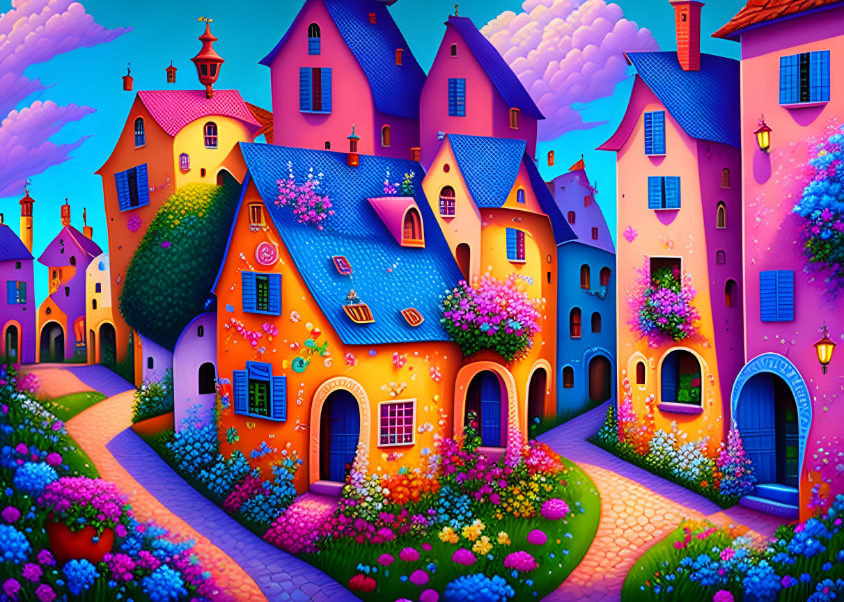 Colorful Curvy Houses in Whimsical Twilight Village