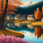 Tranquil autumn landscape with reflective lake and colorful trees