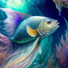 Colorful Digital Illustration of Vibrant Fish in Coral Landscape