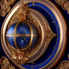 Steampunk-inspired clock with celestial motifs and golden gears