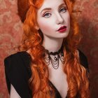 Portrait of Woman with Red Hair, Clockwork Headdress and Bee Necklace