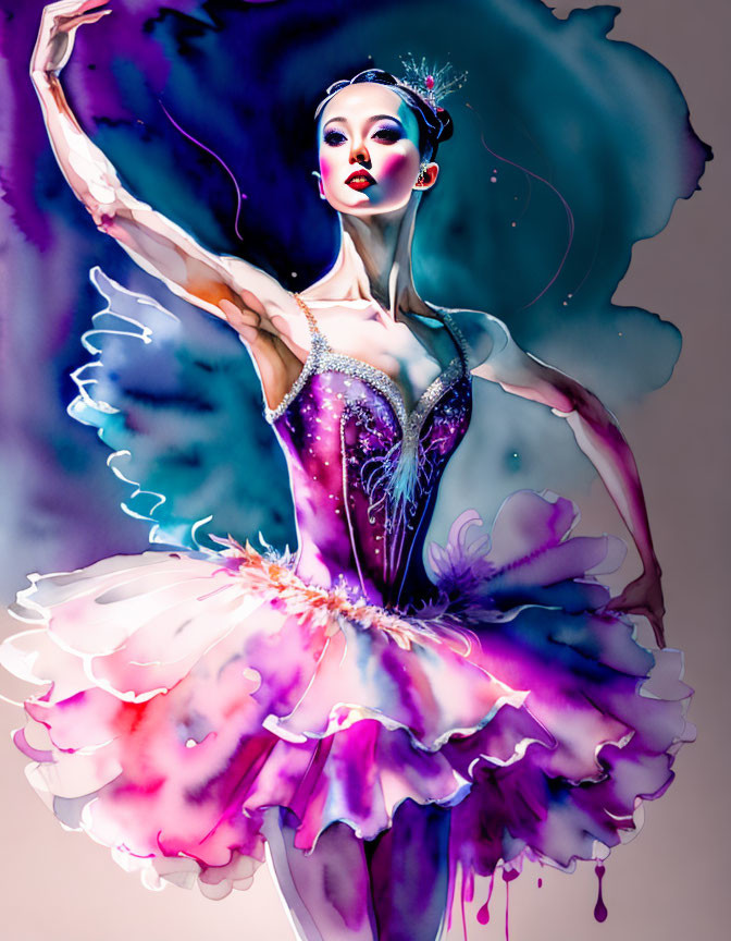 Colorful Ballerina Illustration in Purple and Pink Palette