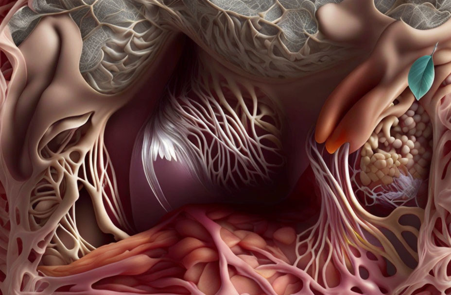 Detailed surreal anatomy artwork: muscles, veins, organs