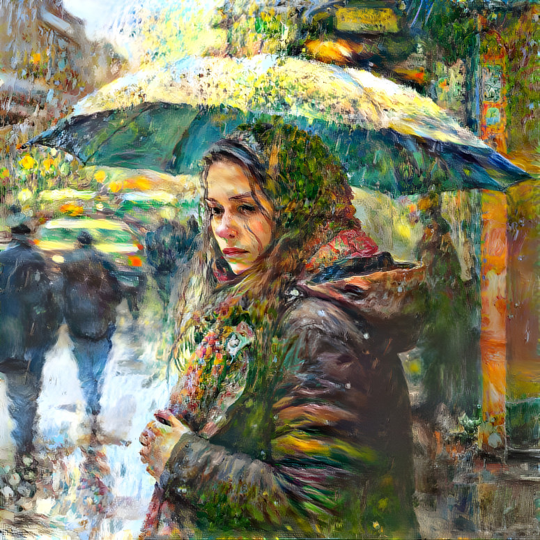 Rainy city nostalgia, in the style of Renoir