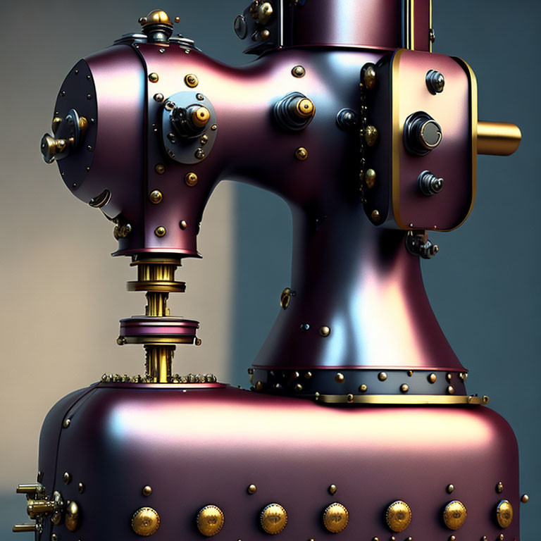 Detailed Steampunk-Style Mechanical Device with Purple and Brass Finishes