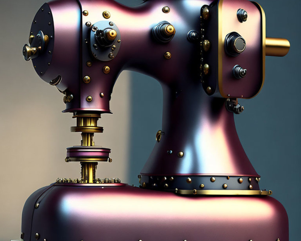 Detailed Steampunk-Style Mechanical Device with Purple and Brass Finishes