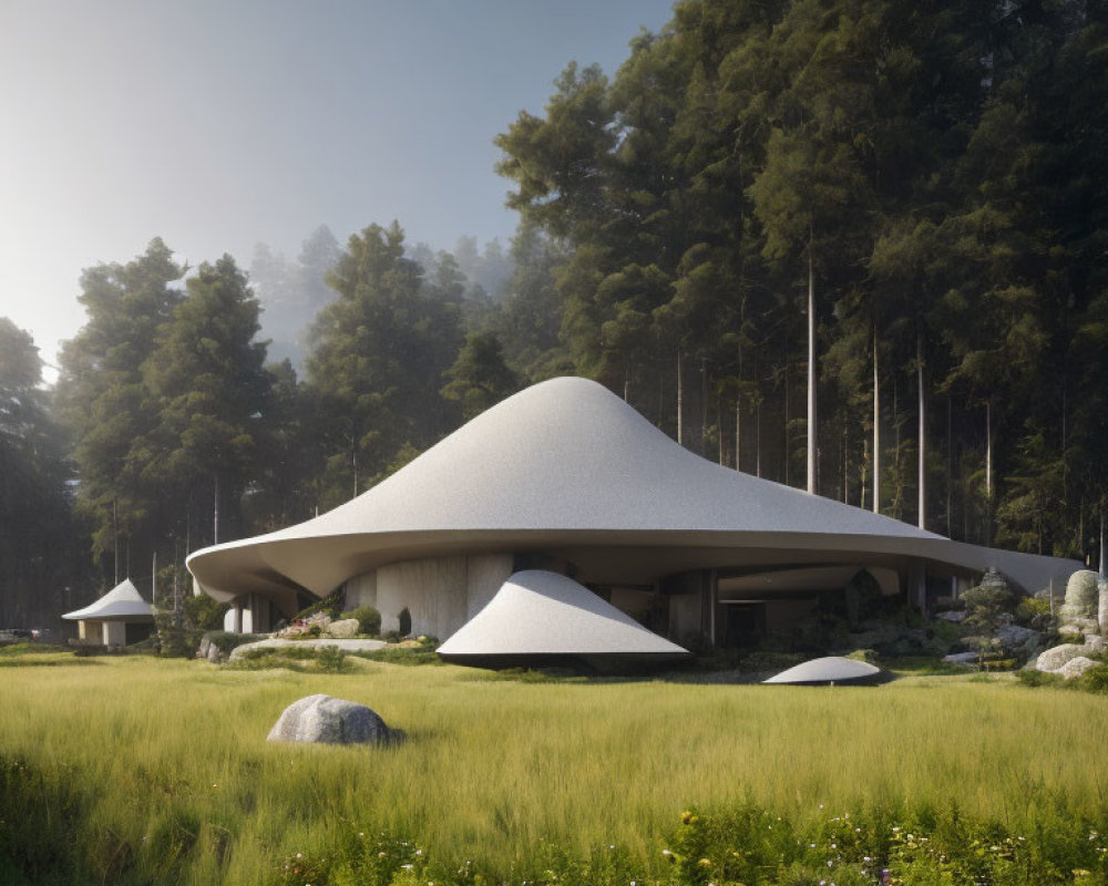 Unique Mushroom-Like Futuristic House in Forest Setting