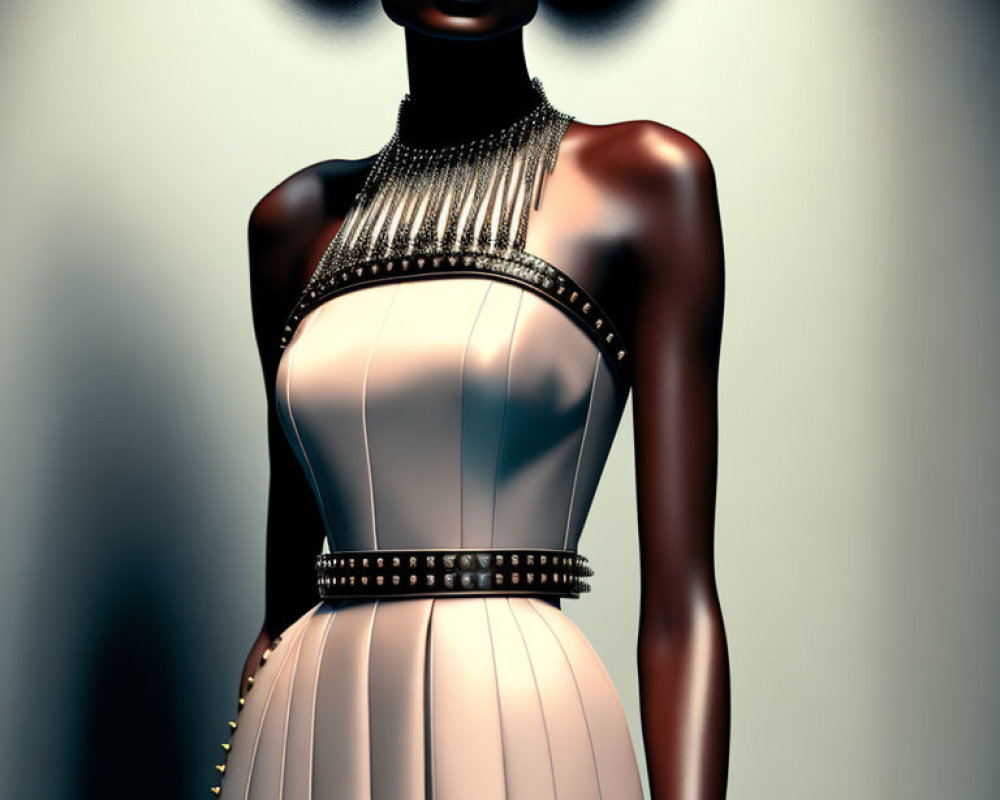 Elegant dress mannequin with statement necklace and metallic finish