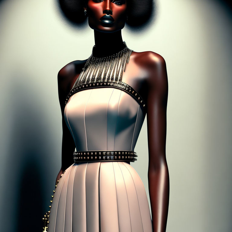 Elegant dress mannequin with statement necklace and metallic finish