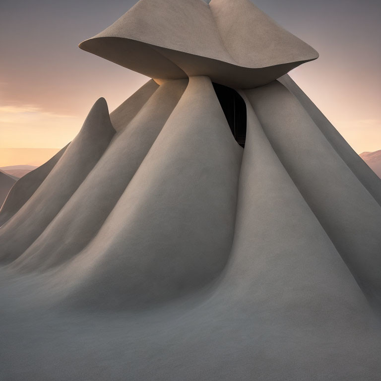 Abstract folded fabric or petal-like structure against a soft sky