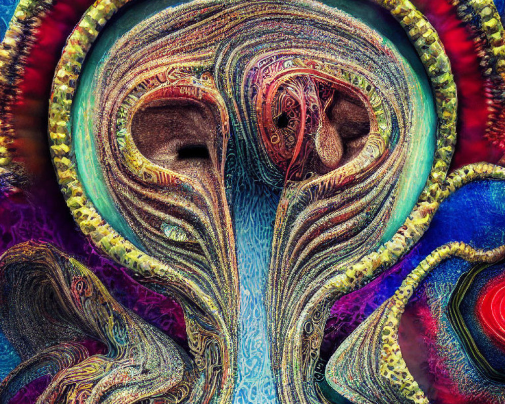 Colorful Abstract Fractal Art: Swirling Face with Eyes