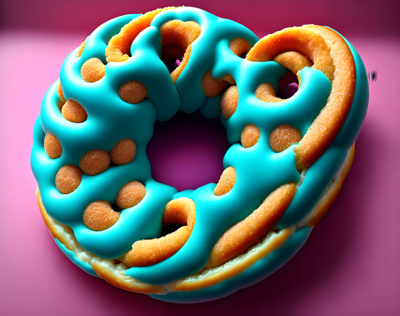 Colorful doughnut digital artwork with blue icing and orange sprinkles on pink background