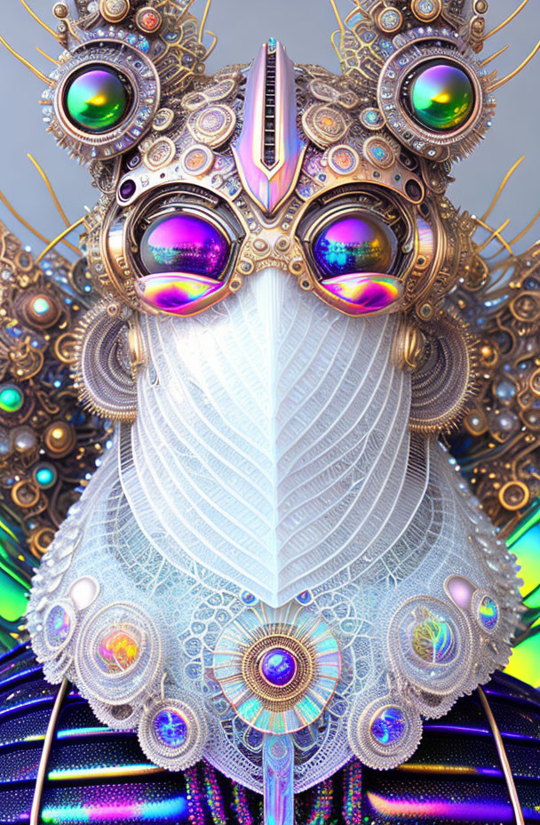 Colorful Figure with Decorative Headdress and Metallic Details