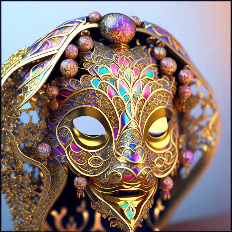 Intricate Golden Mask with Colorful Patterns and Jewels