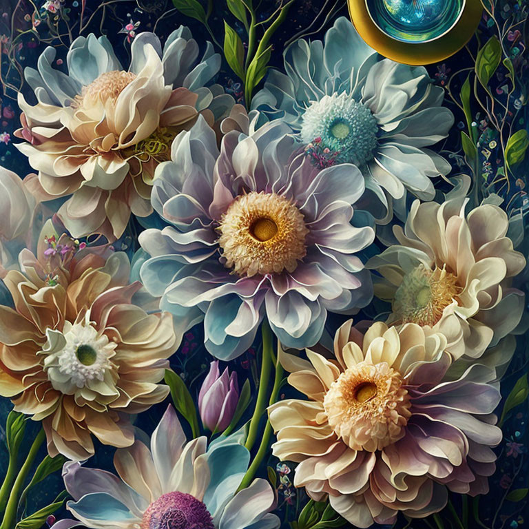 Vivid hyper-realistic flowers in different bloom stages