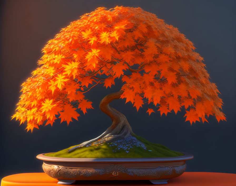 Lush Orange Bonsai Tree in Decorative Pot