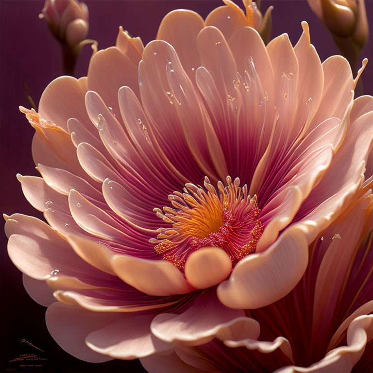 Close-Up of a Flower with Layered Peach and Pink Petals