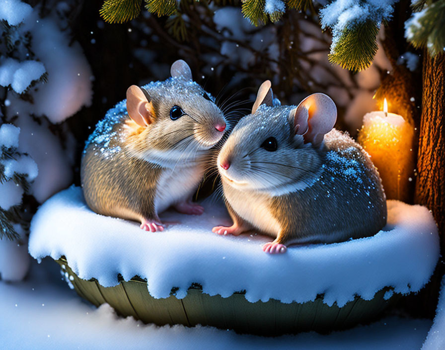 Adorable Mice in a Cozy Winter Wonderland Scene