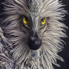 Silver Wolf-Like Figure with Ornate Headgear on Dark Background