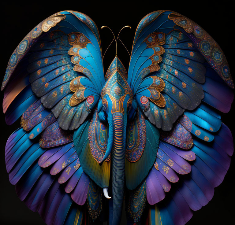 Colorful butterfly with intricate wings on dark background