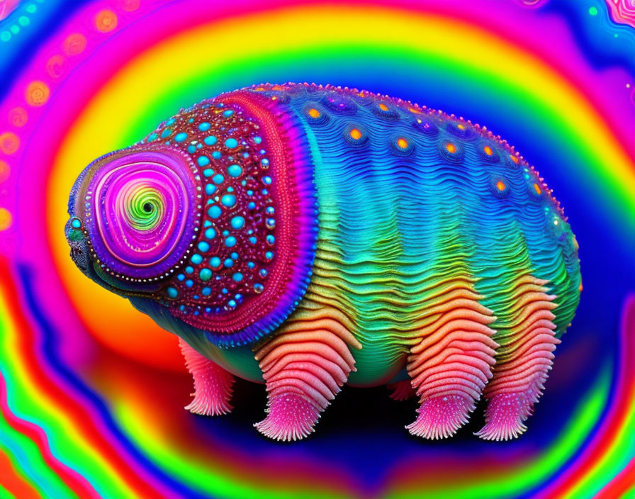 Vibrant psychedelic digital art of a tardigrade-like creature