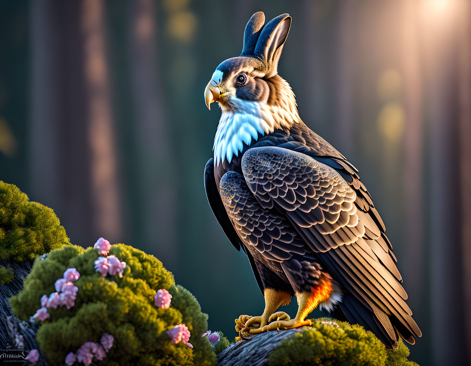 Black Crested Bird with Blue Plumage and Yellow Talons on Bushes at Dusk