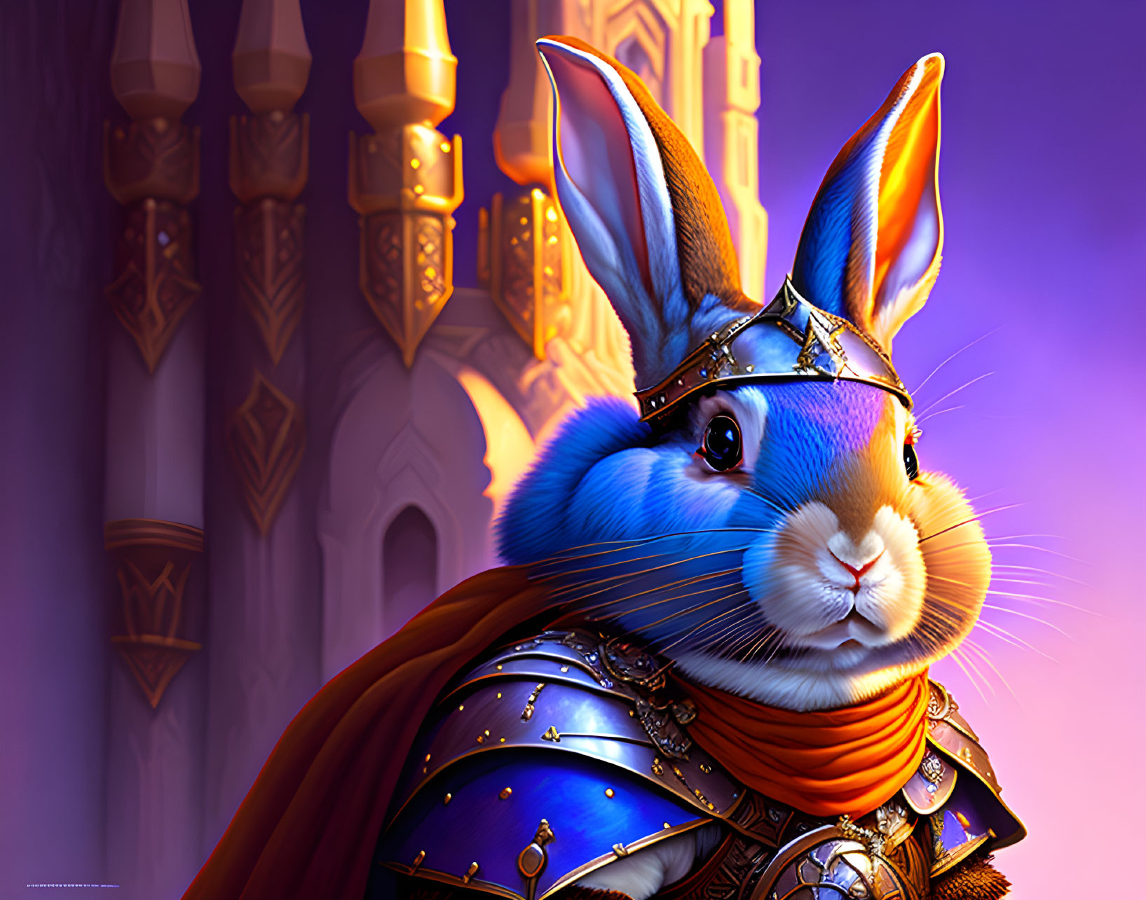 Regal Rabbit in Ornate Armor with Castle Backdrop