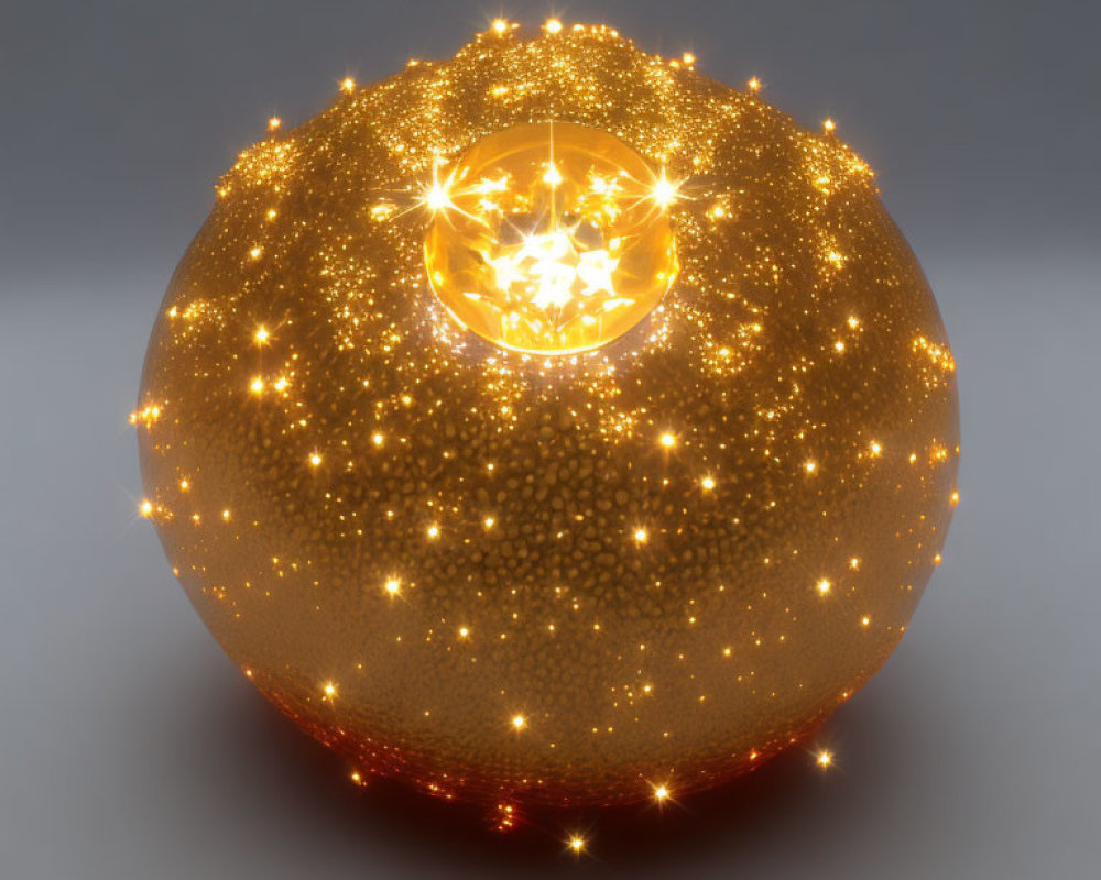 Golden Glowing Sphere with Sparkling Core on Gray Background