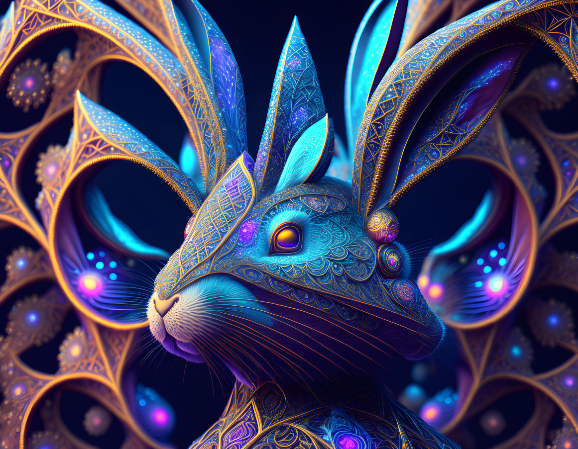 Colorful Stylized Rabbit Illustration with Intricate Patterns