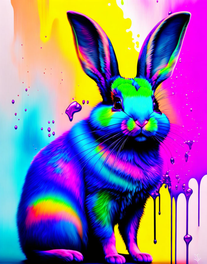 Colorful Psychedelic Rabbit Illustration with Rainbow Hues