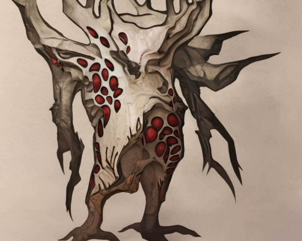 Illustration of humanoid tree with branch arms and red fruit clusters