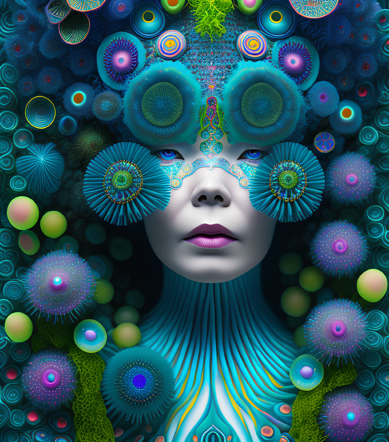 Colorful Digital Artwork: Intricate Patterns & Vivid Colors of Human and Psychedelic Elements