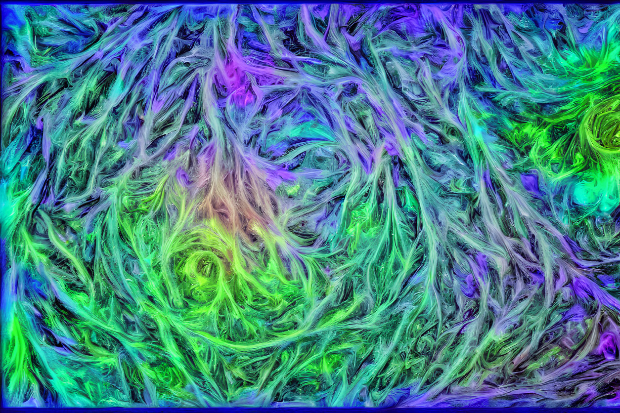 Vibrant Blue, Green & Purple Swirling Patterns in Abstract Digital Art