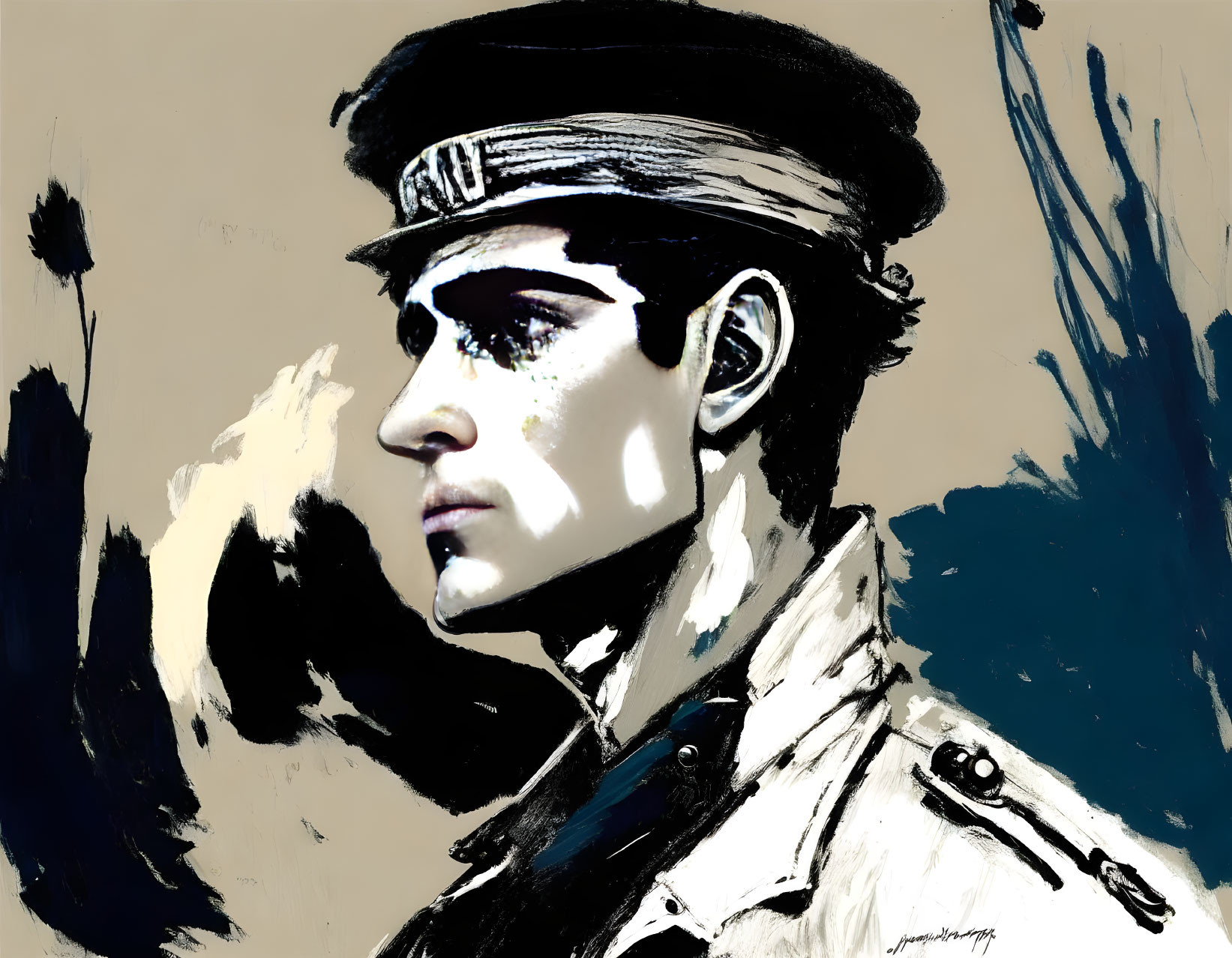 Military Uniform Man Digital Painting with Stylized Brush Strokes