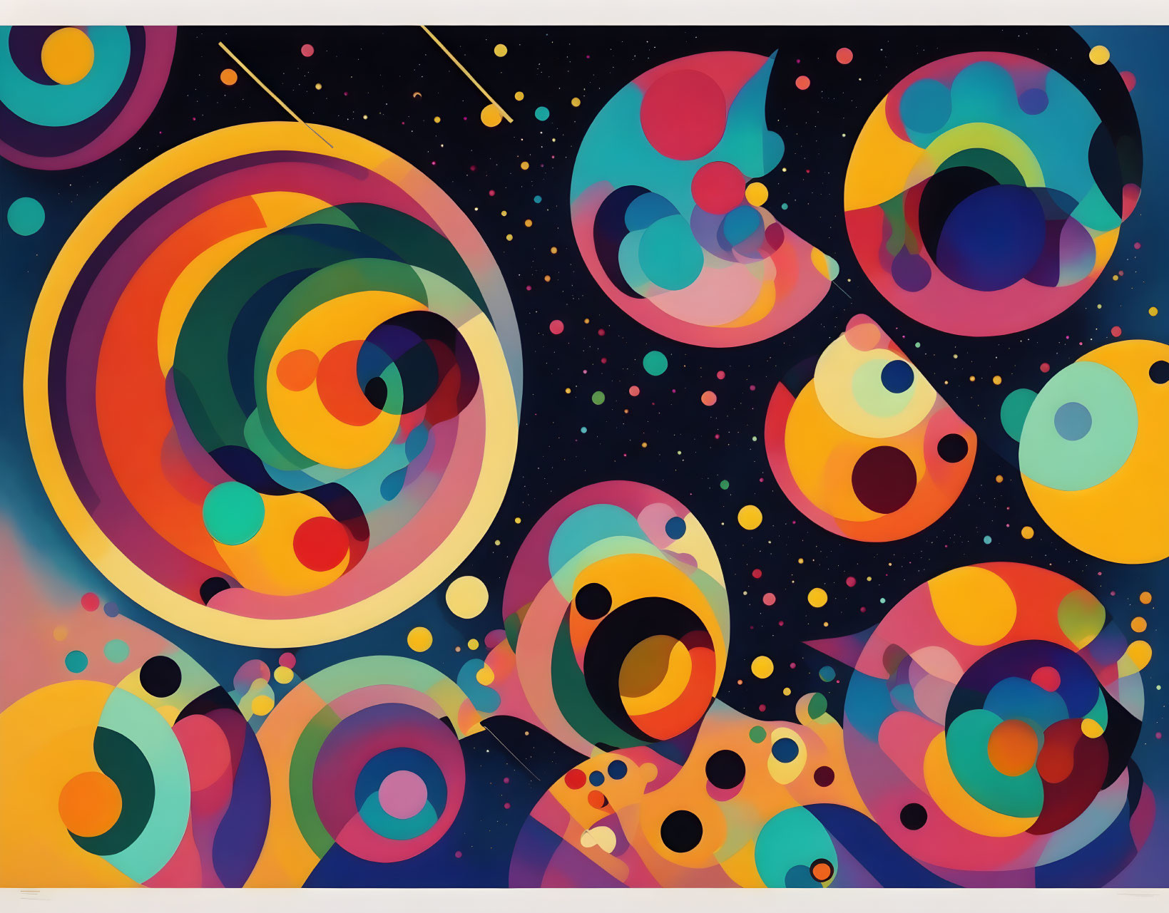 Colorful Abstract Artwork: Celestial Circle Motif on Dark Space Background