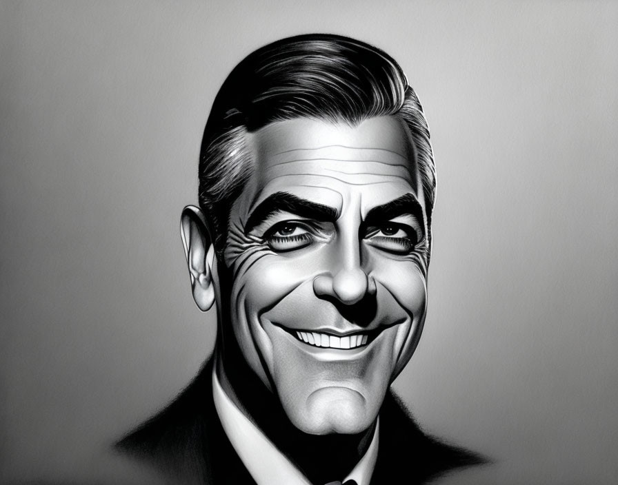 Monochrome illustration of a smiling man in a slicked-back hair and classic suit