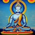 Colorful Four-Faced Deity Statue in Meditative Pose