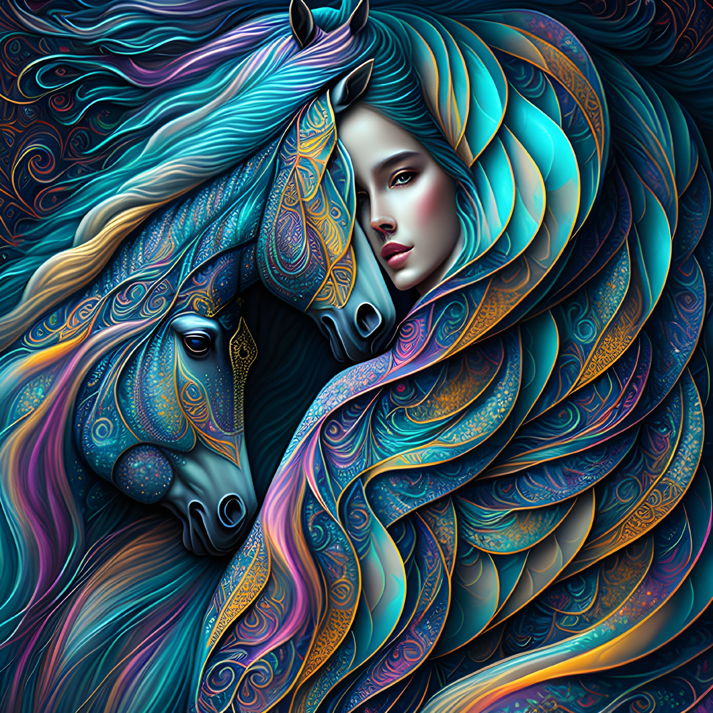 A Girl and two Horses, Fractal theme