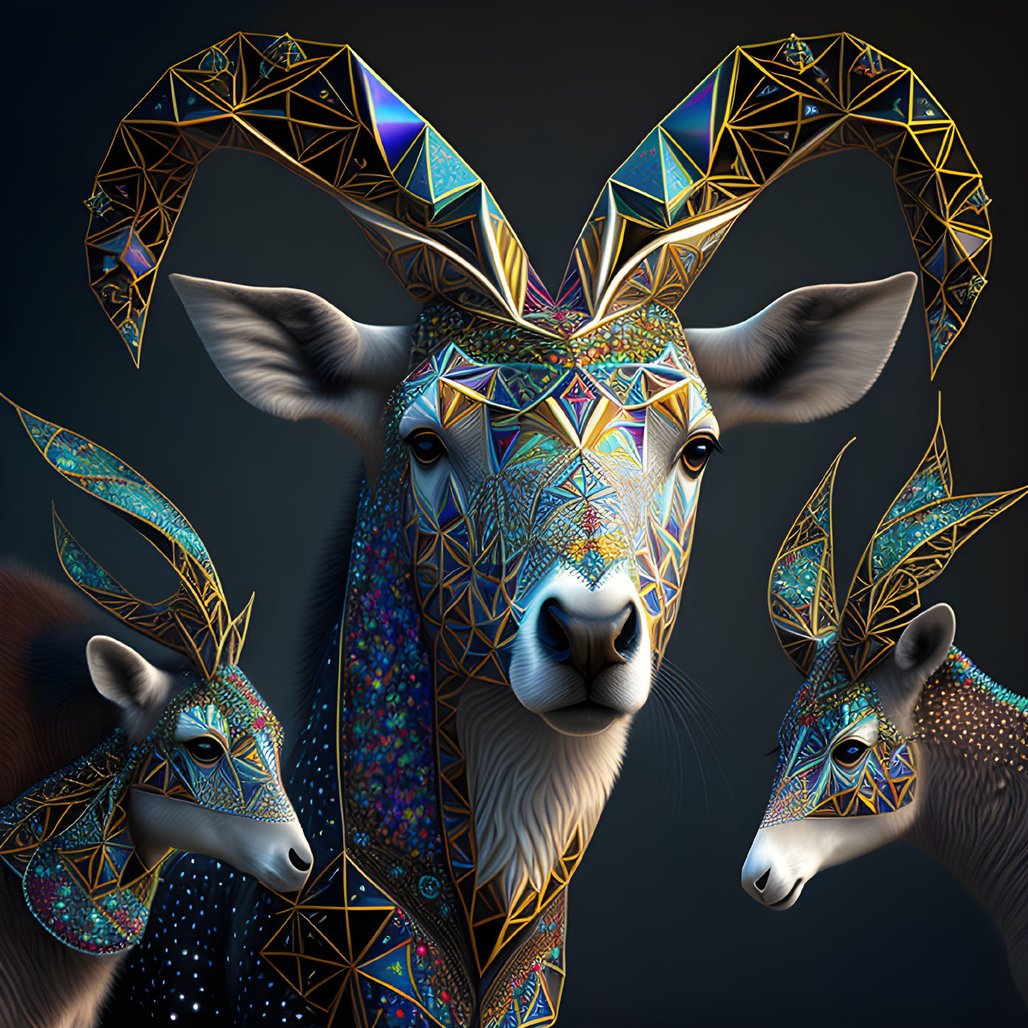 Colorful Geometric Goat Art on Dark Background