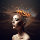 Woman's portrait with cosmic galaxy explosion on dark background