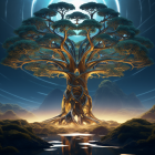 Glowing mystical tree in enchanted forest scene