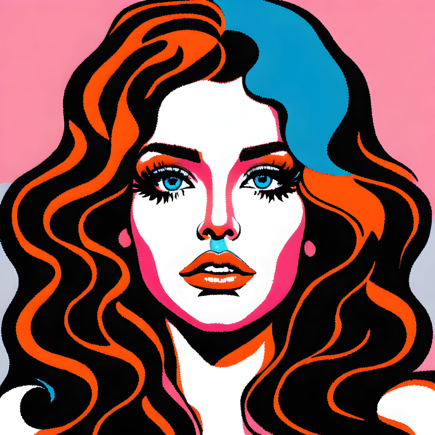 Woman with Wavy Hair in Pop Art Style